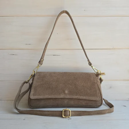 Minimalistyczna taupe torebka z miękkiego zamszu