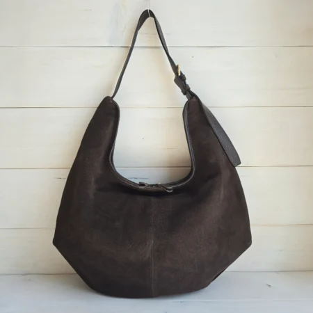 Brązowa torebka hobo XXL zamszowa na ramię